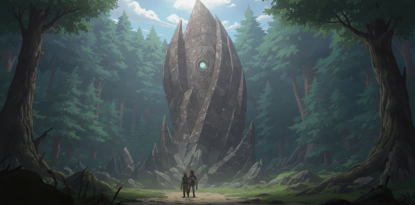 Ancient ruins with torchlight